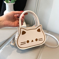 Sac à main mini en PU avec fermeture éclair et broderie chat mignon, style coréen, nouvelle mode, pour femme, idéal pour les étudiantes au quotidien, vente en gros