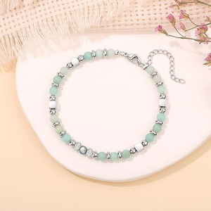 Bracelet ajustable en acier inoxydable avec pierres naturelles Amazonite, Jaspe Impérial et Pierre de Lune de 4 mm, idéal comme cadeau chrétien - Vente Flash - Product Image 1