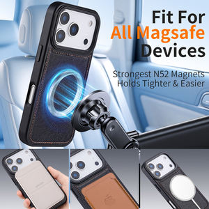 Protecteur de téléphone portable en cuir PU sans fil Offre Spéciale <span class=keywords><strong>avec</strong></span> bouton en métal étui de téléphone de charge magnétique pour iPhone 17 Pro Max - Product Image 6