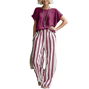 Women's Striped <b>Linen</b> <b>Trousers</b> Blue White <b>Wide</b> <b>Leg</b> Casual Pants S M L XL 2XL Europe America Style - Product Image 3