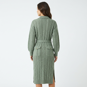 Abito Lungo <span class=keywords><strong>in</strong></span> <span class=keywords><strong>Lana</strong></span> Lavorato a Maglia OEM ODM Autunnale per Donna, Maniche Lunghe Morbide <span class=keywords><strong>in</strong></span> Modal Personalizzabile, Casual ed Elegante per l'Ufficio - Product Image 4