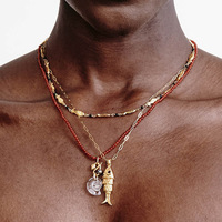 Brass-plated Small Fish Necklace Retro Versatile Collarbone Link Chain Pearl Koi Pendant Electroplated Retain Color