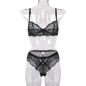 Ensemble de lingerie érotique en dentelle 3 pièces sexy noir Lenceria pour femmes avec <span class=keywords><strong>porte</strong></span>-jarretelles - Product Image 5