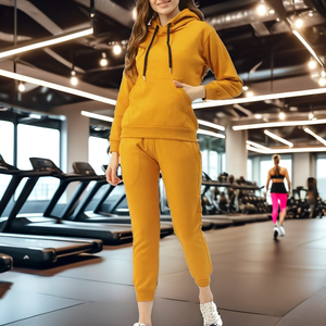 Conjunto Deportivo de Dos Piezas para Mujer, Estilo Urbano Invernal, Forro Polar Sólido, Cintura Elástica y Secado Rápido - Product Image 2