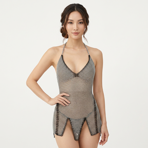Handmade Chainmail <b>Mini</b> Dress For Women Silver Plated Stainless Steel Irregular Halter Top Fashion Lingerie Armor - Product Image 1