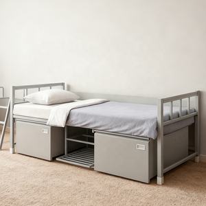 Lit en métal d'institution avec tiroirs de rangement et porte-chaussures Lit simple en acier pour projet de campement Hébergement - Product Image 2