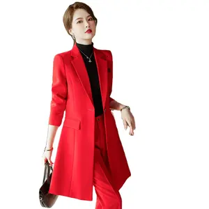 Bộ 2 Chiếc Áo Khoác Blazer Một Nút Bán Sỉ OEM Bộ Quần Âu Thời Trang Màu Đỏ Đen Cho Nữ Công Sở Bộ Áo Khoác Và Quần Dài Cho Nữ