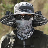 Topi Bucket FF2714 Anti UV untuk Hiking, Camping, Memancing, dan Aktivitas Luar Ruangan Lainnya, dengan Pinggiran Lebar, Bahan Bernapas, Dilengkapi Kipas USB, Cocok untuk Taman dan Pantai