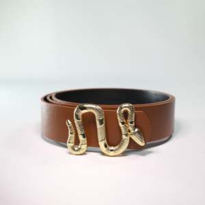 Cinturón de Cuero con Hebilla de Serpiente Dorada para Mujer, Accesorio de Moda, Color Marrón - Product Image 2