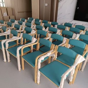 Sillón de Madera Maciza con Tapicería Verde, Diseño Moderno y Simple para Sala de Espera de Hospital - Product Image 2