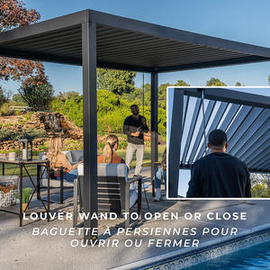 <span class=keywords><strong>Pergola</strong></span> de balcon personnalisée avec éclairage LED, cadre en WPC, lamelles en aluminium et télécommande à intensité variable - Product Image 2