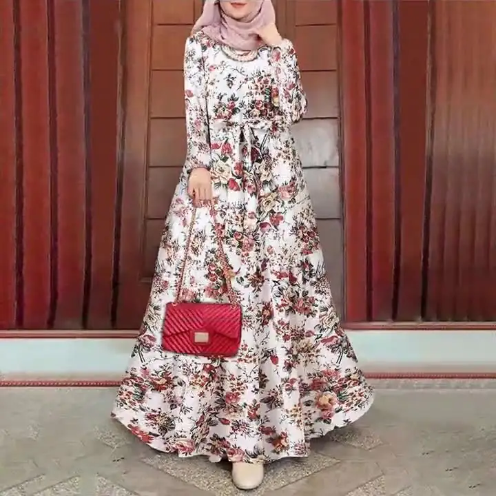 ホットプラスサイズフローラルアバヤドレスイスラム教徒のファッションアバヤ女性イスラム教徒の女性マキシロングフローラルドレス