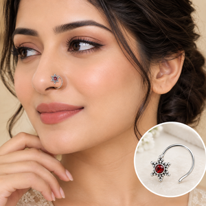 Elegant 925 Sterling <b>Silver</b> Garnet <b>Nose</b> Pin Round Red Gemstone Stud Cup Setting Indian Ethnic <b>Nose</b> Jewelry for Women Girls - Product Image 2