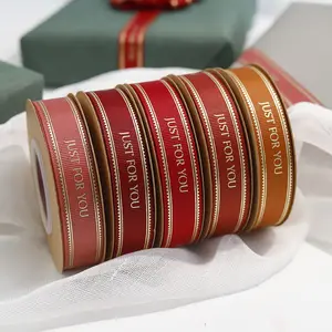 Luxury recycled silk gift packaging golden foil printed custom grosgrain ribbon with logo