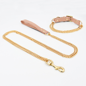 <span class=keywords><strong>Collar</strong></span> de cadena de perro de acero inoxidable de metal personalizado y conjunto de correa disponible al por mayor de lujo personalizado con mango de cuero vegano correas para mascotas - Product Image 6
