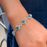 Bracelet élégant en rhodium plaqué, avec zircone rose, violette, verte, fleur, bracelet tennis blanc pour femmes et filles, bijoux pour tous les jours