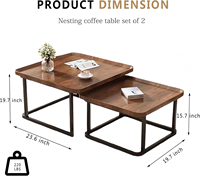 Ensemble de 2 tables basses gigognes, tables centrales carrées en noyer de 23,6 "+19,7" avec bord surélevé, meubles de salon modernes