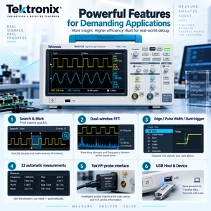 Tektronix TBS2072B Digital Storage Oscilloscope 70MHz 2 Channel 2GS/<b>s</b> 5M Record Length <b>9</b> Inch WVGA FFT 8-Bit Resolution 1-Year - Product Image 5