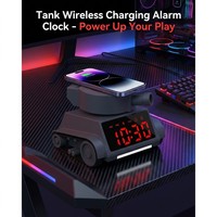 Tankförmiger Schreibtisch-Wecker mit Nachtlicht, Kabelloser Telefonladestation und Kinderspielzeug, Dual-Alarmfunktion, OEM ODM Anpassung