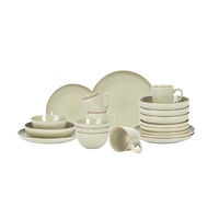 Service de table en grès de qualité supérieure de 20 pièces pour 4 personnes, vaisselle artisanale verte avec élégant rebord doré, style ferme