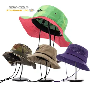 Açık dize Boonie kova şapka UV güneş koruma geniş brim özel logo yeşil adam balıkçılık şapkası erkekler için Safari şapkaları