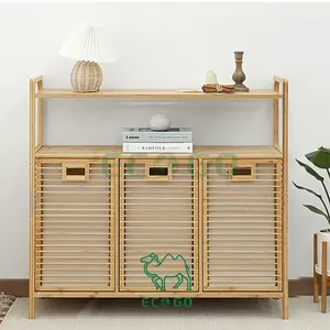 Cesto Portabiancheria Moderno in Bambù <span class=keywords><strong>ECO</strong></span> GO Personalizzato, Resistente, con Scomparto Estraibile, Sacchi Interni per Cesto, Cesto per Vestiti Sporchi per Bagno - Product Image 4