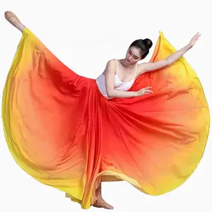 Vente en gros de danse du ventre de salon de couleur flamme dégradée 720 cercle longue demi-jupe