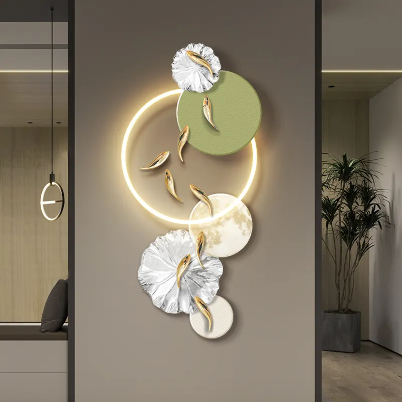 Lanskap mewah logam seni hiasan dinding rumah ruang tamu dekorasi 3D logam desain produk baru lampu dinding dekorasi LED untuk