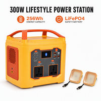 Station d'alimentation portable 300W, batterie LiFePO4 256Wh, générateur solaire, onduleur à onde sinusoïdale modifiée, type C, 4x lumières d'ambiance