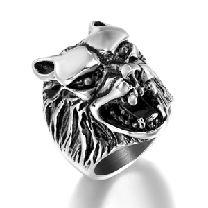 Anillo de Hombre al por Mayor, Anillo de Acero Inoxidable Plateado con Cabeza de Lobo para Hombre - Product Image 1