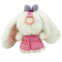 Jopark ODM Cute Gummy Face Flip Eyes Vinyl puppe Niedliche lange Ohren Roter karierter Rock Hase Puppe Schlüssel bund für Mädchen Geschenk Blind Box Spielzeug