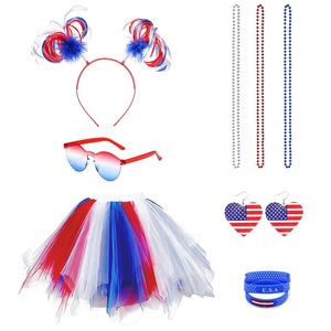 PESENAR Ensemble de costume tutu patriotique du 4 juillet, robe rouge, blanche et bleue avec bandeau, drapeau américain - Product Image 1
