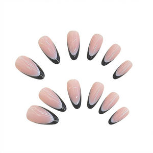 Offre Spéciale – <span class=keywords><strong>Faux</strong></span> <span class=keywords><strong>Ongles</strong></span> Courts Noirs Style Minimaliste Nude, Doux et Tendance, en Résine, à Presser, Forme Amande, Amovibles, Couverture Complète - Product Image 5