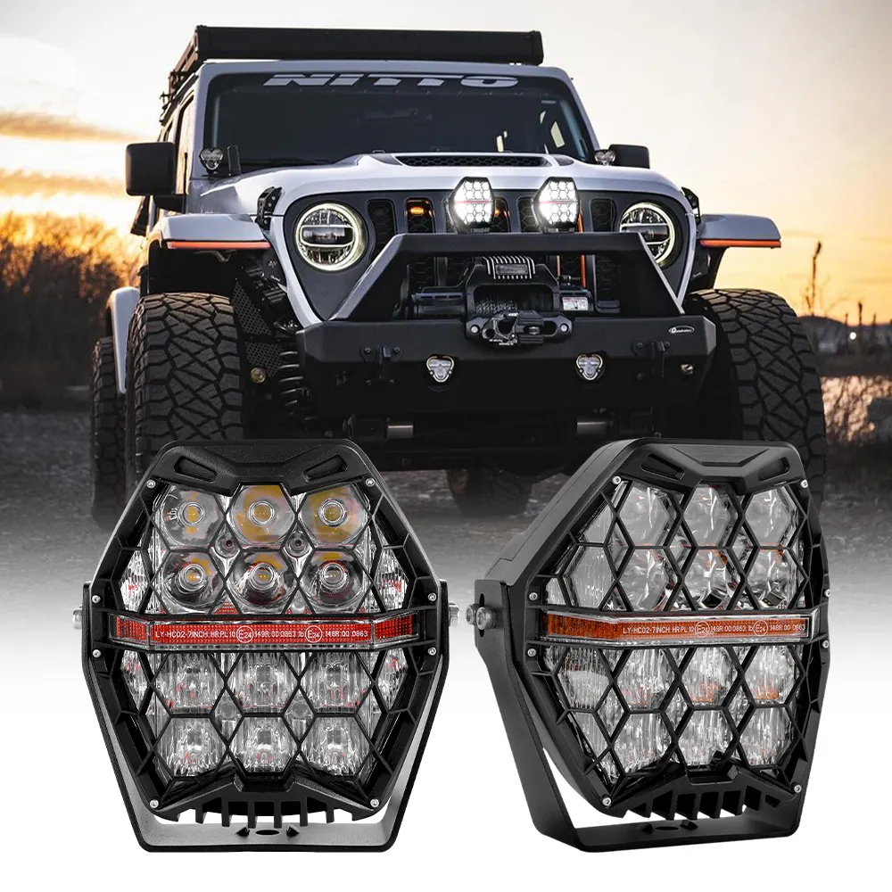 E-mark 120W Par Halo Ring Ámbar DRL LED Luces de conducción 7 pulgadas Off Road Led Luces DE TRABAJO 7 ''Off Road Light para camión Jeep