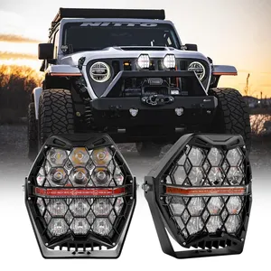 E-mark 120W Pair Halo Ring Amber DRL LED Driving Lights 7inch Off Road Led Work Lights 7''Off Road Light For Truck Jeep
