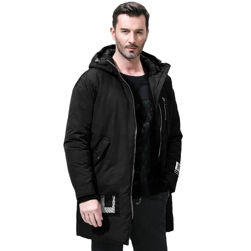 Parka negra urbana para hombre, abrigos largos de invierno, chaqueta acolchada, calidad verde, nuevo estilo