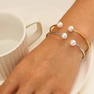 XIXI Acier inossidable personalizzato semplice apertura 18k placcato oro polsino in acciaio inossidabile da donna gioielli moda braccialetti braccialetti