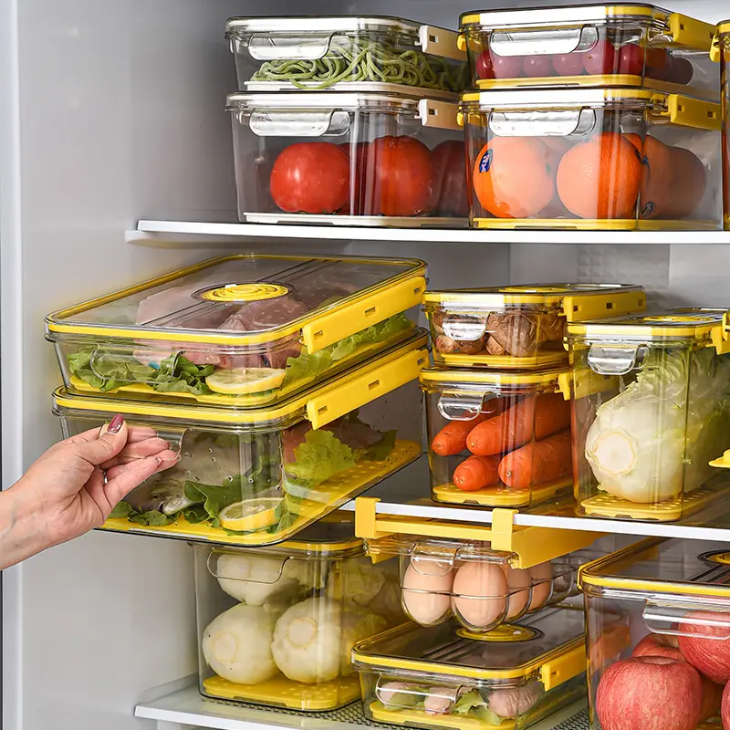Organisateur de réfrigérateur en plastique, conteneur de rangement de cuisine empilable pour le stockage de fruits et légumes