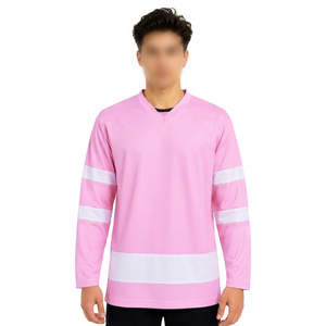 Maillot de hockey sur glace rose personnalisé, design sur mesure, respirant, écologique, 100% polyester, vêtements de sport pour équipes professionnelles - Product Image 1