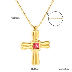 Collar de Moda de Acero Inoxidable con Baño de Oro PVD de 18K, Cadena de Cuentas Impermeable, Colgante de Cruz con Gema para Mujer - Product Image 3