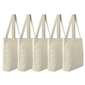 Paquete de 5 Bolsas de Lona Mediana de Algodón Natural, Bolsas de Hombro Reutilizables para Compras y Supermercado - Product Image 4