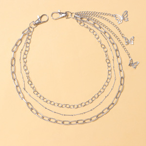 Chaîne de taille Yueli, chaîne de pantalon multicouche avec pendentif papillon ajouré, style hip-hop, pour usage quotidien, chaîne de corps en argent tibétain - Product Image 3