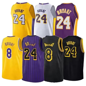 Abbigliamento da <span class=keywords><strong>uomo</strong></span> ricamato e traspirante # 8 e # Maglia da basket retrò vintage LAK 24, <span class=keywords><strong>viola</strong></span> e gialla, senza maniche, cucita - Product Image 2