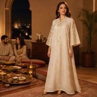 Robe longue à col montant avec broderie de feuilles d'or et sequins, manches larges évasées à franges, robe maxi, abaya de Dubaï, vêtements musulmans islamiques