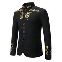 Jaket Jas Pria FUYI Kerah Bulat Bordir Kasual Slim-Fit Kancing Tunggal Retro Remaja Lengan Panjang