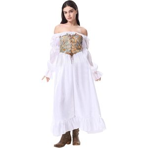 Renaissance Dress Women Off The Shoulder Corset Dress White Floral Print A Line Chiffon Costume Cosplay Princess Fairy Elf - Product Image 3