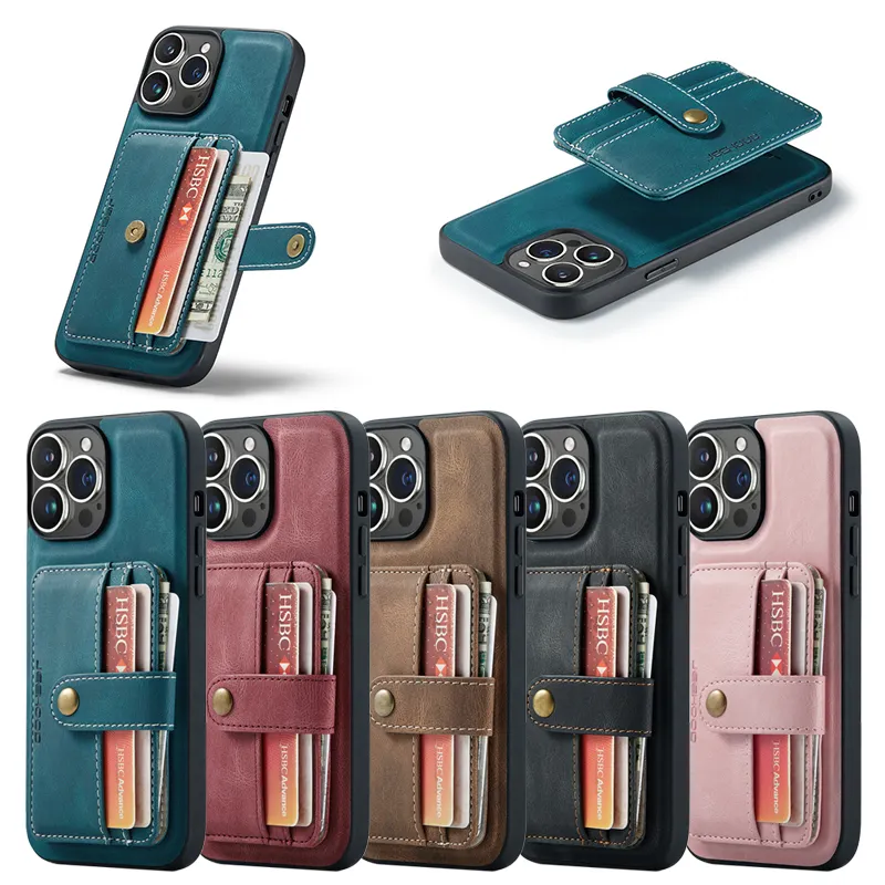 Funda de cuero a prueba de golpes hand push Wallet para iPhone 13 14 15 Plus para iPhone 15 pro Max 4 Funda tarjeta