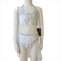 Ensemble de danse pour enfants LIUHUO blanc en deux pièces avec des embellissements en strass irisés et un détail en mousseline asymétrique