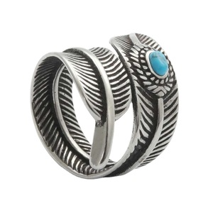Feather <b>Ring</b> Stainless Steel Men's Casual Jewelry Ruby Stone Design - Product Image 2