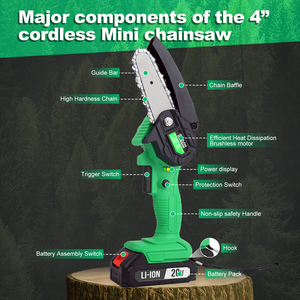 Mini-tronçonneuse sans fil 20V, qualité DIY, chaîne et guide-chaîne de 4 pouces pour la coupe du bois, expédiée depuis un entrepôt local aux États-Unis, CS-100-1 Mini-tronçonneuse sans fil - Product Image 4